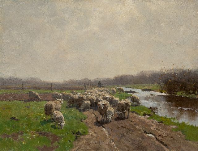 Willem Steeling jr. | Herder met schaapskudde, olieverf op doek, 51,5 x 67,0 cm, gesigneerd r.o.