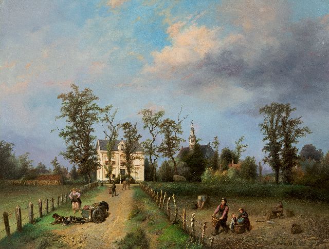 Jan Fabius | Gezicht op de Achterweg te Heemstede met de nieuwe pastorie en de Oude Kerk, olieverf op doek op board, 49,4 x 64,4 cm, gesigneerd r.o. en gedateerd 1875