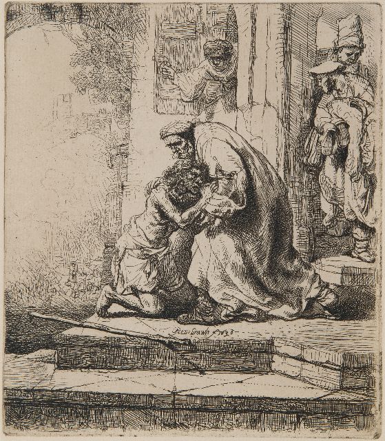 Rembrandt | De terugkeer van de verloren zoon, ets, 15,6 x 13,6 cm, gesigneerd m.o. (in de plaat) en gedateerd 1636 (in de plaat)