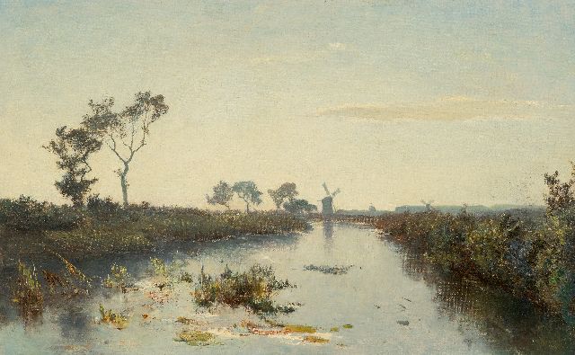 Paul Joseph Constantin Gabriel | Vroege ochtend in de polder bij Kortenhoef, olieverf op doek, 36,3 x 58,2 cm, gesigneerd r.o.