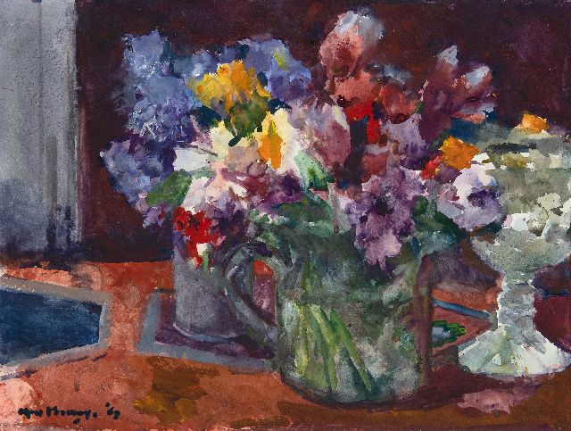 Kees Verwey | Vazen met bloemen; verso: zomerbloemen, aquarel op papier, 48,8 x 63,9 cm, gesigneerd l.o. en verso ook l.o. en gedateerd '69