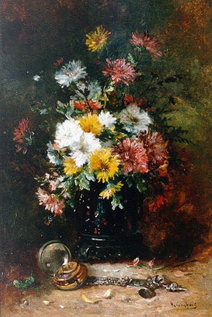 Eugène-Henri Cauchois | Bouquet chrysanten, olieverf op paneel, 46,2 x 31,3 cm, gesigneerd r.o.