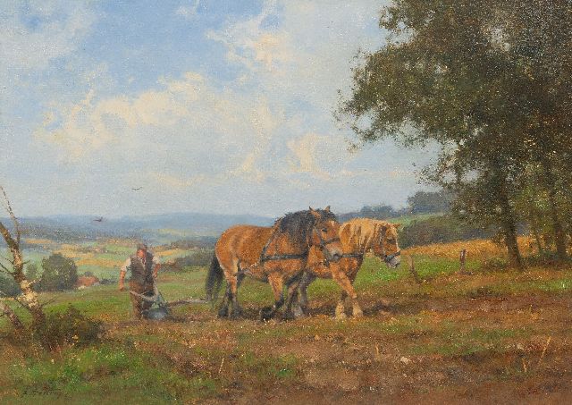 Jan Holtrup | Ploegende boer bij Groesbeek, olieverf op doek, 50,1 x 69,9 cm, gesigneerd l.o.