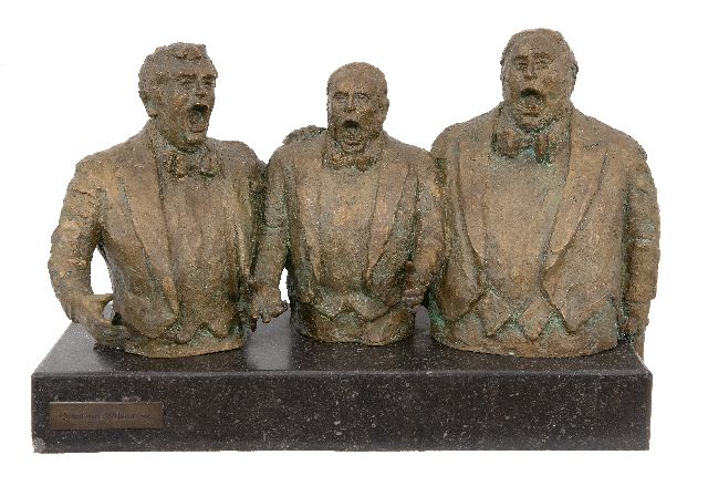 Constance Wibaut | De drie tenoren: Plácido Domingo, José Carreras en Luciano Pavarotti, brons, 31,0 x 45,0 cm, gesigneerd op achterkant met initialen