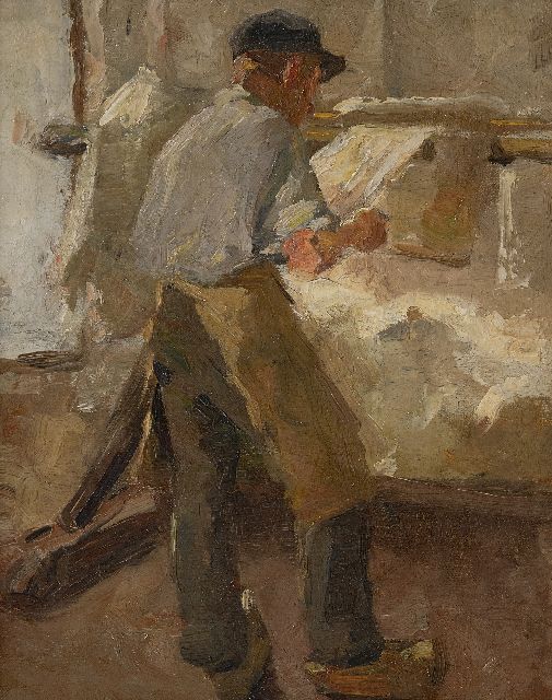 Anthon van Rappard | Jonge arbeider aan een spanbok, olieverf op doek, 33,1 x 26,3 cm, te dateren ca. 1890-1891