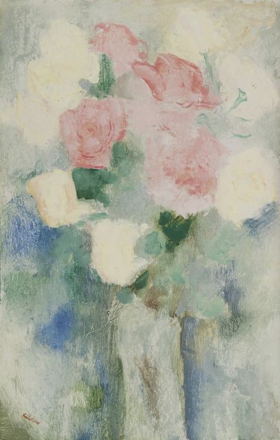 Kelder A.B.  | Stilleven met rozen, olieverf op board 52,1 x 33,2 cm, gesigneerd l.o.