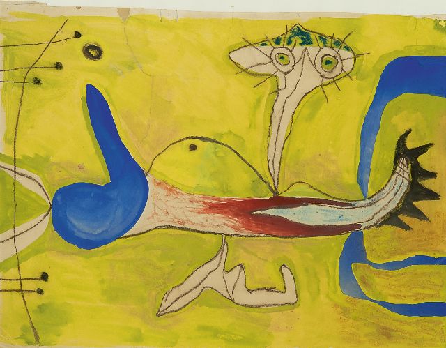 Lucebert | Vogeldier, krijt en aquarel op papier, 26,2 x 35,3 cm, te dateren jaren 60