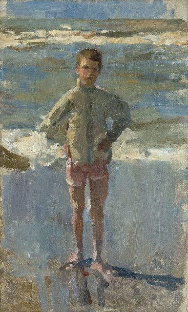 Isaac Israels | Jongen op het Scheveningse strand, olieverf op doek, 50,0 x 30,0 cm, gesigneerd op spieraam en te dateren 1895-1905