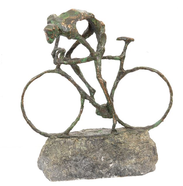 Jits Bakker | De Tourrenner, brons, 31,4 x 28,6 cm, gesigneerd op de basis