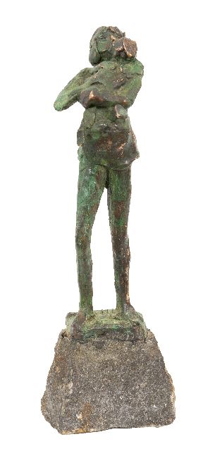 Jits Bakker | Boertje laten (moeder en kind), brons, 26,6 x 8,4 cm, gesigneerd op de basis