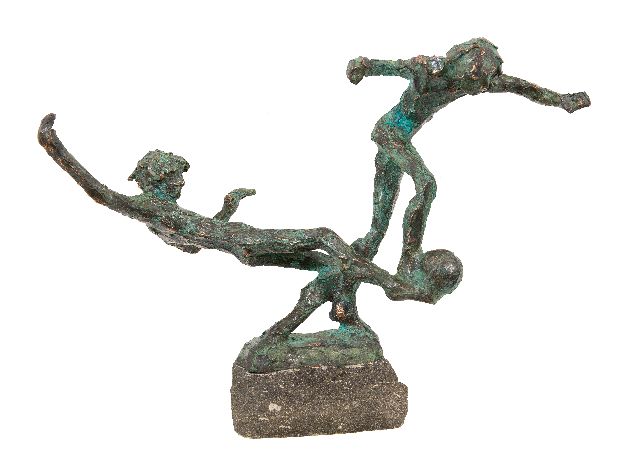 Jits Bakker | Johan Cruijff in actie: de sliding, brons, 31,0 x 48,5 cm