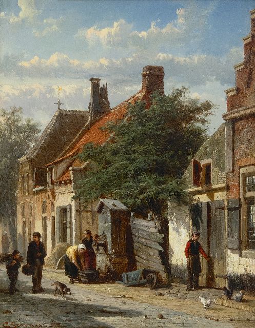 Cornelis Springer | Het Walstraatje te Harderwijk, olieverf op paneel, 25,2 x 19,8 cm, gesigneerd l.o. en verso op etiket en recto en verso gedateerd 1862