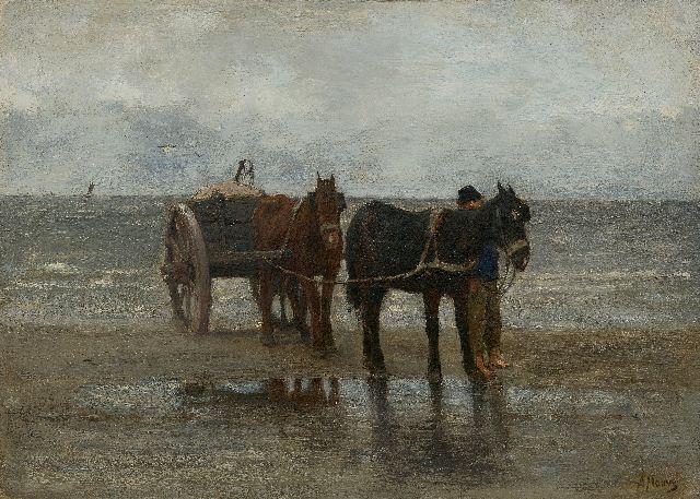 Anton Mauve | Schelpenvisser op het strand, olieverf op paneel, 31,7 x 43,8 cm, gesigneerd r.o.