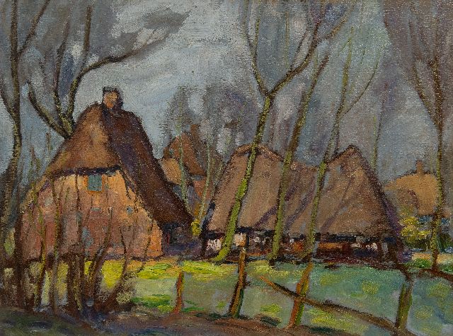 Jan Kruysen | Boerderijen, olieverf op schildersboard, 44,3 x 59,2 cm