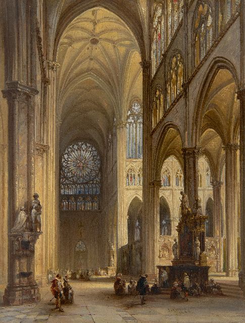 Jules Victor Genisson | Interieur van de kathedraal van Amiens, olieverf op paneel, 31,6 x 24,3 cm, gesigneerd r.o. en gedateerd 1846