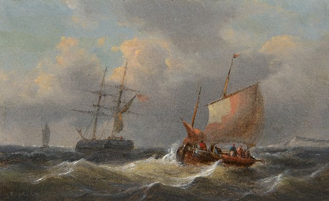 George Willem Opdenhoff | Zeilschepen op ruwe zee, olieverf op paneel, 14,6 x 23,4 cm, gesigneerd l.o.