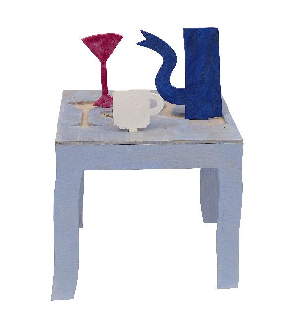 Klaas Gubbels | Tafeltje-dek-je. Een geverfd houten tafel met daarin een monografie over de kunstenaar, multiplex, 47,6 x 35,0 cm, gesigneerd aan de binnenkant met initialen en gedateerd '97