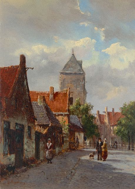Frederik Roosdorp | Zonnig straatje, olieverf op paneel, 22,0 x 15,8 cm, gesigneerd l.o.