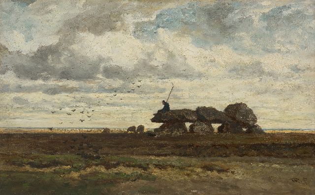 Willem Roelofs | Het hunebed bij Tynaarlo, Drenthe, olieverf op paneel, 28,9 x 46,2 cm, gesigneerd r.o. met initialen en te dateren ca. 1863-1870