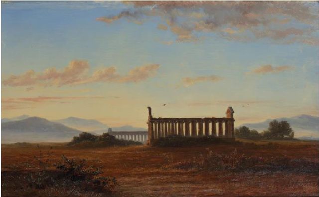 Dubourcq P.L.  | Tempels Paestum, Italië, olieverf op paneel 39,0 x 56,5 cm