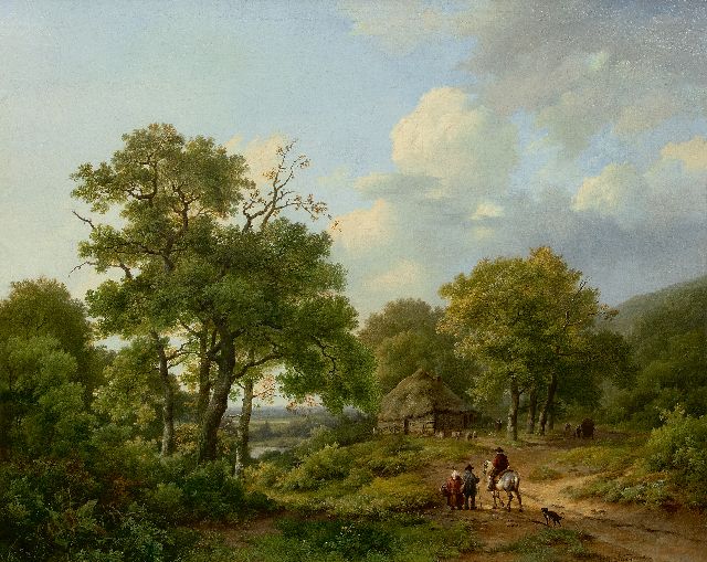 Marinus Adrianus Koekkoek I | Boslandschap met landvolk en ruiter, olieverf op doek, 70,0 x 84,0 cm, gesigneerd r.o.