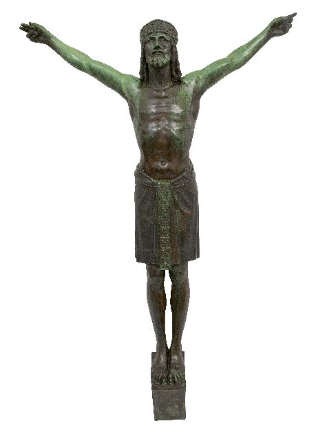 Belgische/Franse School, begin 20e eeuw | Korpus Christi, regulé (metaal met brons patina), 82,0 x 52,0 cm