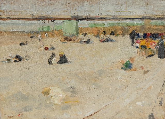 Floris Arntzenius | Het strand te Scheveningen, olieverf op doek, 33,3 x 45,4 cm, te dateren ca. 1895