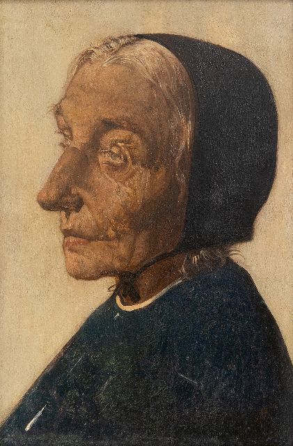 Willem van den Berg | Kopje van oude vrouw, olieverf op paneel, 16,4 x 10,7 cm, gesigneerd r.o.