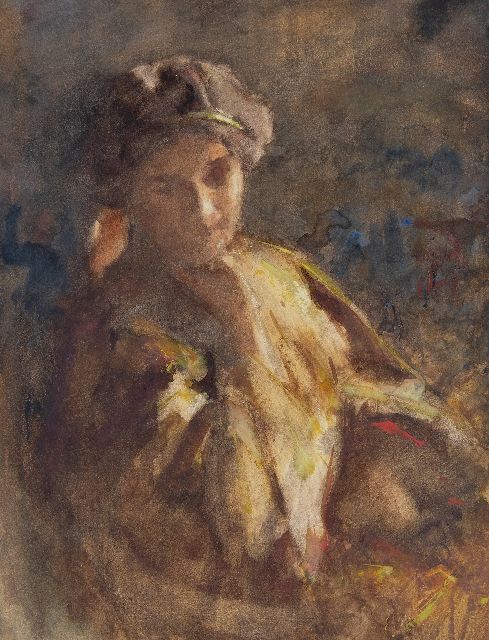Willem Maris (Jbzn) | Dagdromende vrouw, aquarel op papier, 34,3 x 26,7 cm, gesigneerd r.m.