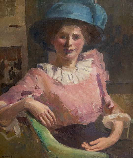 Kees Maks | Vrouw met blauwe hoed, olieverf op doek, 67,0 x 57,2 cm, gesigneerd l.o.