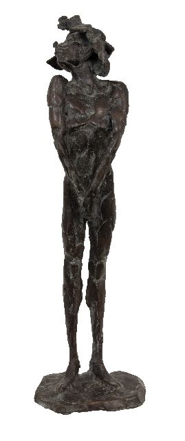 Verkade K.  | Clown, brons 52,5 cm, gesigneerd op de basis met initialen en gedateerd '77 op de basis