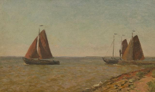 Tholen W.B.  | Botters op het IJsselmeer, olieverf op doek op paneel 31,9 x 52,0 cm, gesigneerd r.o. en gedateerd '26