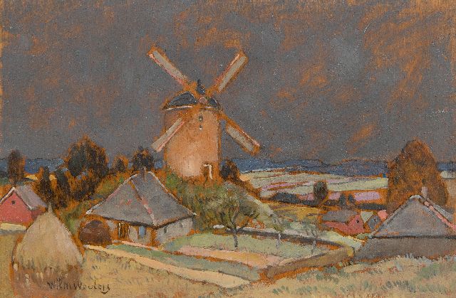 Wouters W.H.M.  | Heuvellandschap met molen, olieverf op paneel 13,2 x 19,7 cm, gesigneerd l.o.