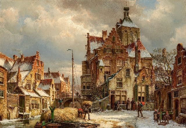 Willem Koekkoek | Winters stadsgezicht op Culemborg, olieverf op doek, 86,5 x 125,3 cm, gesigneerd r.o.