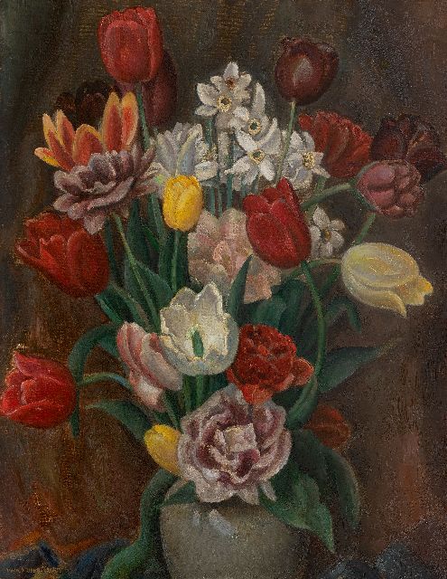 Leo Gestel | Bloemstilleven, olieverf op doek, 70,6 x 55,3 cm, gesigneerd l.o. en verso gedateerd 1926