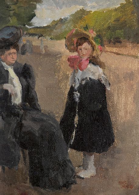 Isaac Israels | Sari Cohen en haar dochter Eida op de Champs-Elysées, Parijs, olieverf op doek, 46,3 x 33,5 cm, gesigneerd r.o. en te dateren ca. 1914