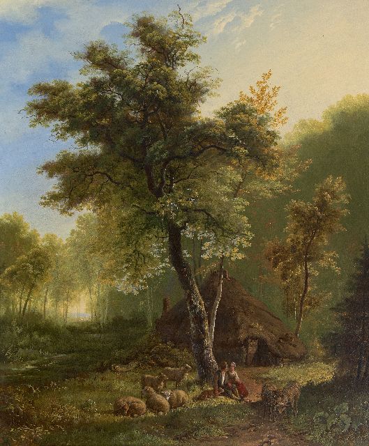 Willem Bodeman | Herderspaar met schapen bij een hut, olieverf op paneel, 58,6 x 49,0 cm, gesigneerd m.o. en gedateerd 1856