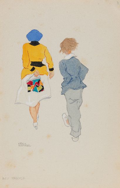 Herman Moerkerk | Het taschje, potlood en aquarel op papier, 25,5 x 16,3 cm, gesigneerd l.o.