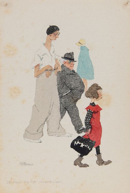 Herman Moerkerk | Dr. Moos en zijn jongste zoon, potlood en aquarel op papier, 25,5 x 17,2 cm, gesigneerd l.o.