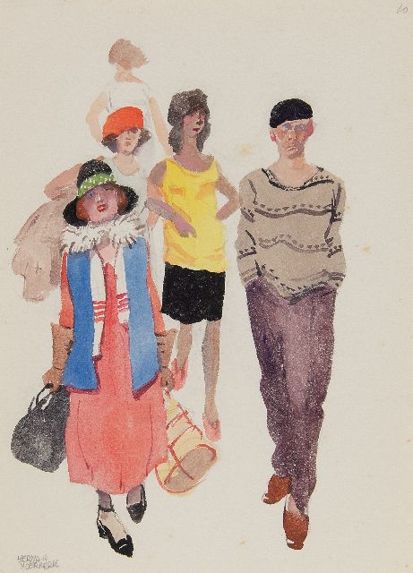 Herman Moerkerk | De nieuwe Duitsche juffrouw, potlood en aquarel op papier, 21,3 x 15,5 cm, gesigneerd l.o.