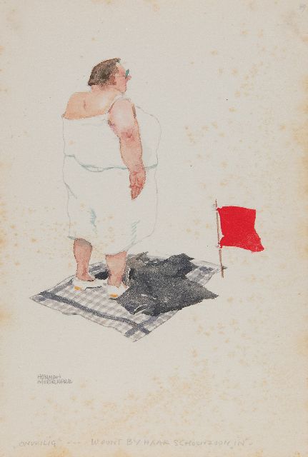Moerkerk H.A.J.M.  | 'Onveilig'... Woont bij haar schoonzoon 'in', potlood en aquarel op papier 25,5 x 17,1 cm, gesigneerd l.o.