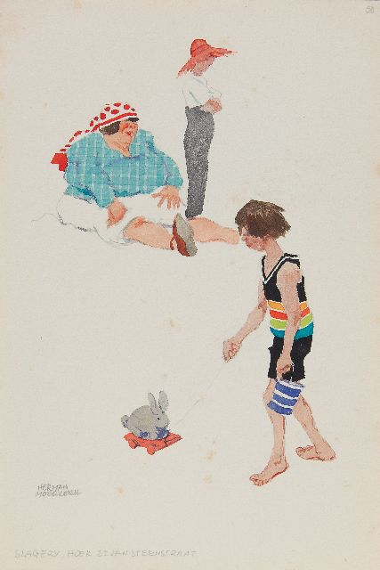 Herman Moerkerk | Slagerij, hoek 2e Jan Steenstraat, potlood en aquarel op papier, 25,5 x 17,1 cm, gesigneerd l.o.