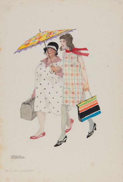 Moerkerk H.A.J.M.  | Pension-zorgen, potlood en aquarel op papier 25,5 x 17,1 cm, gesigneerd l.o.