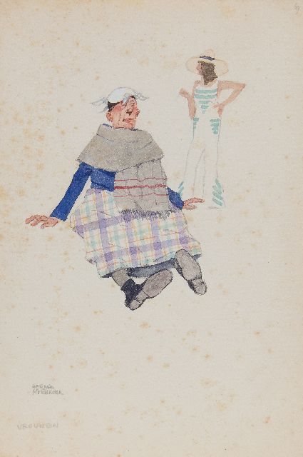 Herman Moerkerk | Vrouwen, potlood en aquarel op papier, 25,5 x 17,0 cm, gesigneerd l.o.