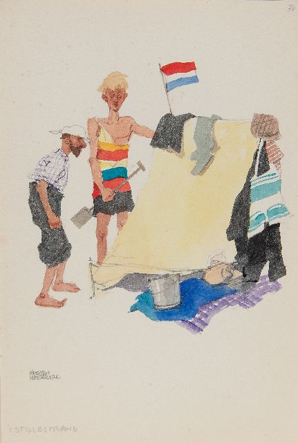 Herman Moerkerk | 't Stille strand, potlood en aquarel op papier, 25,5 x 17,1 cm, gesigneerd l.o.
