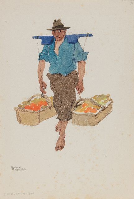 Herman Moerkerk | Zuidvruchten, potlood en aquarel op papier, 25,5 x 17,1 cm, gesigneerd l.o.