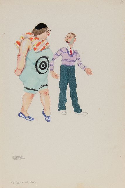 Moerkerk H.A.J.M.  | Le premier pas, potlood en aquarel op papier 25,6 x 17,1 cm, gesigneerd l.o.