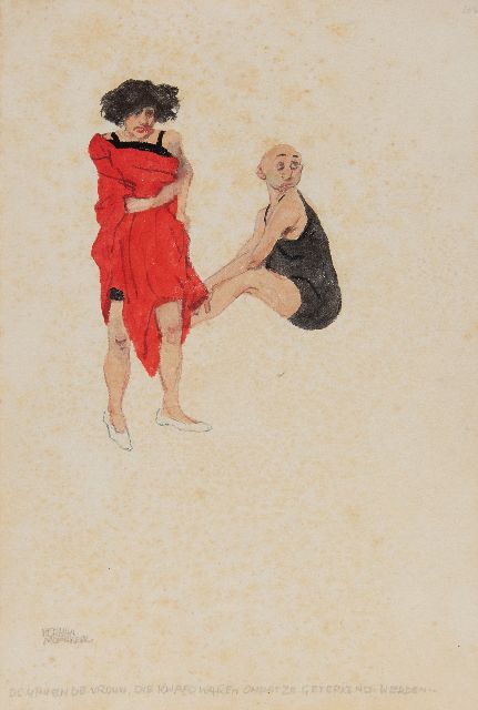 Herman Moerkerk | De man en de vrouw, die kwaad waren omdat ze getekend werden.., potlood en aquarel op papier, 25,6 x 17,1 cm, gesigneerd l.o.