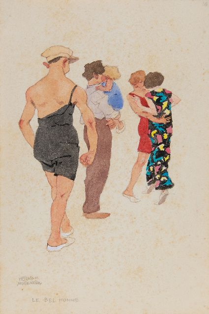 Herman Moerkerk | Le bel homme, potlood en aquarel op papier, 25,5 x 17,0 cm, gesigneerd l.o.
