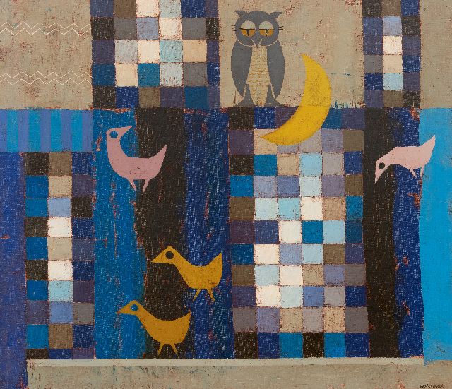 Jean Emile Oosterlynck | Vogels in het park, 80,0 x 80,0 cm, gesigneerd r.o.